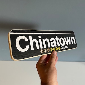 Handcrafted Chinatown Subway Sign: NYC Wood Art
