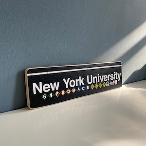 Handcrafted NYU Subway Sign: New York City Wood Decor
