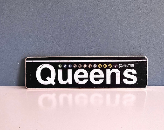 Handcrafted Queens Subway Sign: NYC Wood Decor