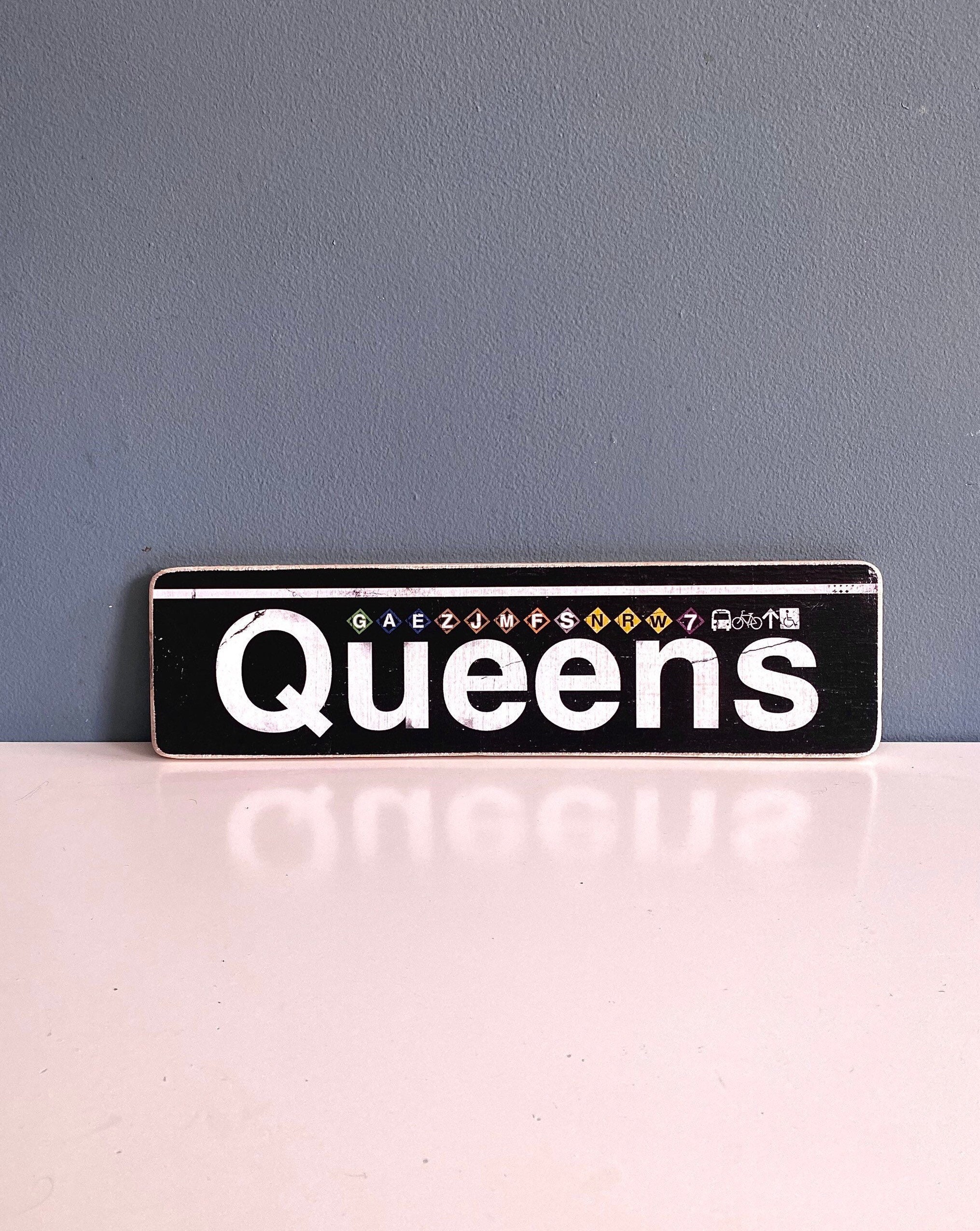 Queens sign / Hand Crafted Original Wood Sign Subway sign, NY Decor