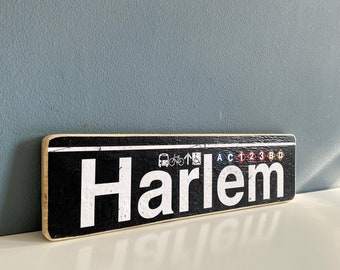 Harlem Manhattan New York City Neighborhood Hand Crafted Horizontal Wood Sign - Subway sign, NY Decor, NYC Art, Subway Art, NYC Sign
