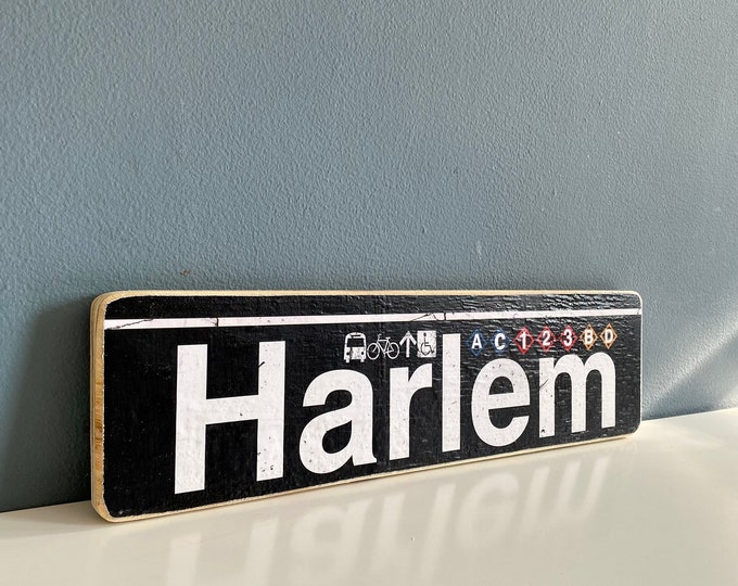 Handcrafted Harlem Subway Sign: New York City Wood Decor