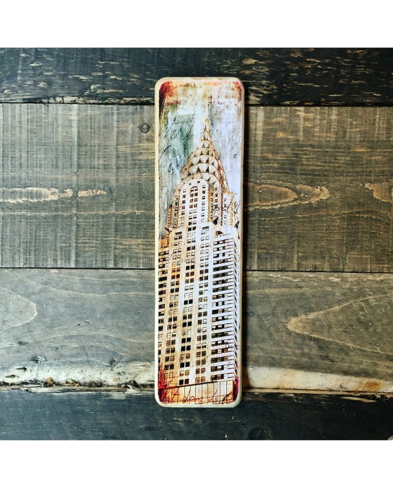 Chrysler Building Manhattan New York City Original Vertical Landscape Photography Hand Crafted on Wood -  ny gift