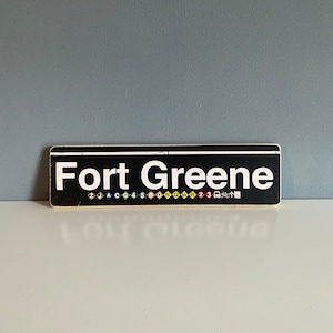 Cartello orizzontale originale in legno fatto a mano del quartiere di Fort Greene Brooklyn - Cartello della metropolitana, decorazioni di New York, arte di New York, regalo di New York, cartello di New York