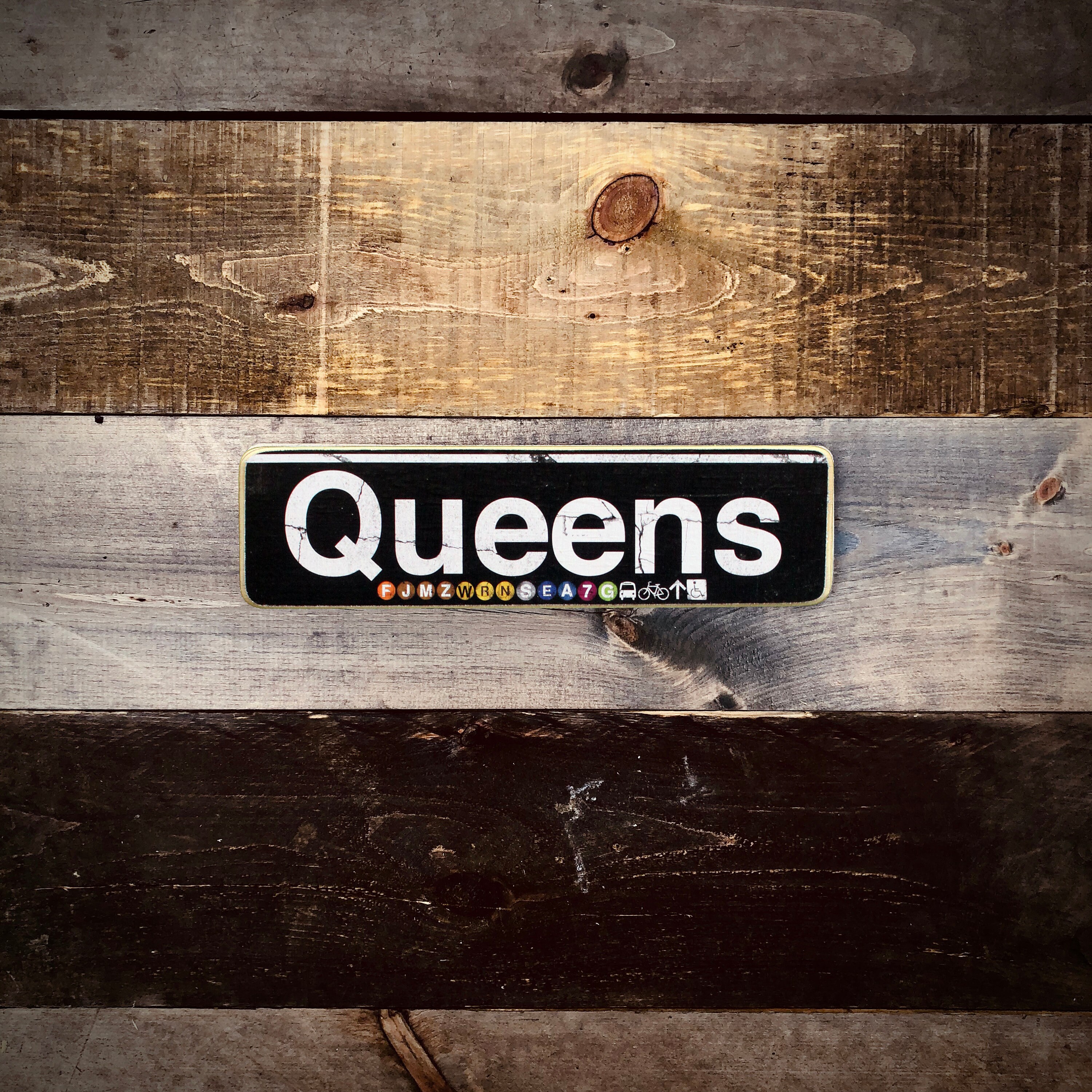Queens Neighborhood Hand Crafted Horizontal Wood Sign - Subway sign, NY