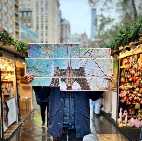 Brooklyn Bridge Wood Photography Print: New York City Landscape Art (38x24 inches)