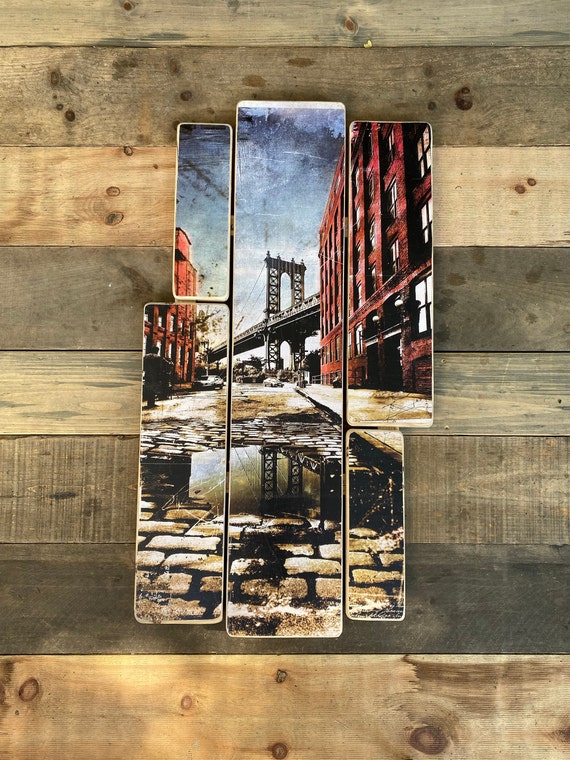 Manhattan bridge, dumbo, Brooklyn,NYC .Original vertical Landscape Architecture Photography // Hand Crafted on Wood - 38x20inches // NY ART
