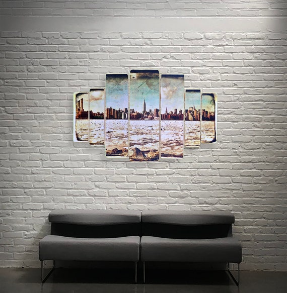 Iced East River Manhattan Winter Skyline New York City Original Horizontal Landscape Photography Hand Crafted on Wood - 38x24inches