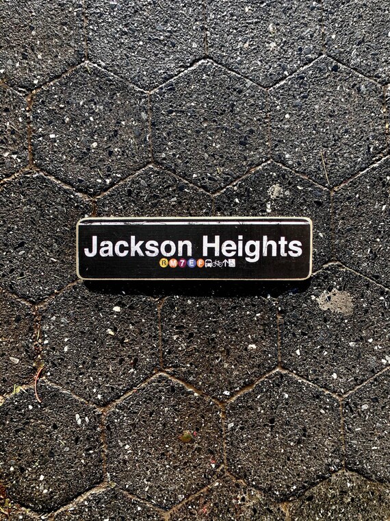Jackson Heights Queens Neighborhood Hand Crafted Horizontal Wood Sign - Subway sign, NY Decor, NYC Art, Subway Art, NYC Sign.