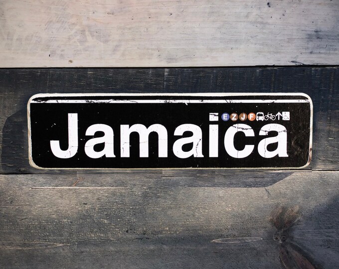 Jamaica Queens Neighborhood Hand Crafted Horizontal Wood Sign - Subway sign, NY Decor, NYC Art, Subway Art, NYC Sign.