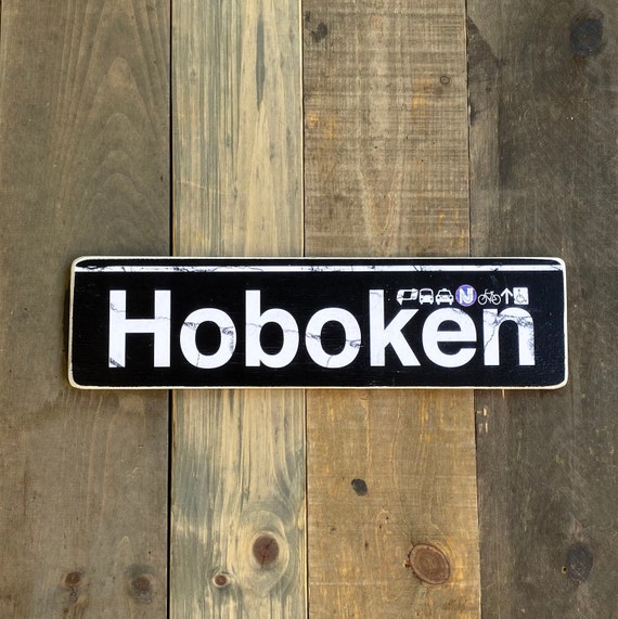 Hoboken 6X22 IN New Jersey Neighborhood Hand Crafted Horizontal Wood Sign - Subway sign, New Jersey Decor, NJ Art, Subway Art, NYC Sign.