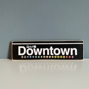 Handcrafted Downtown Subway Sign: NYC Wood Art Decor