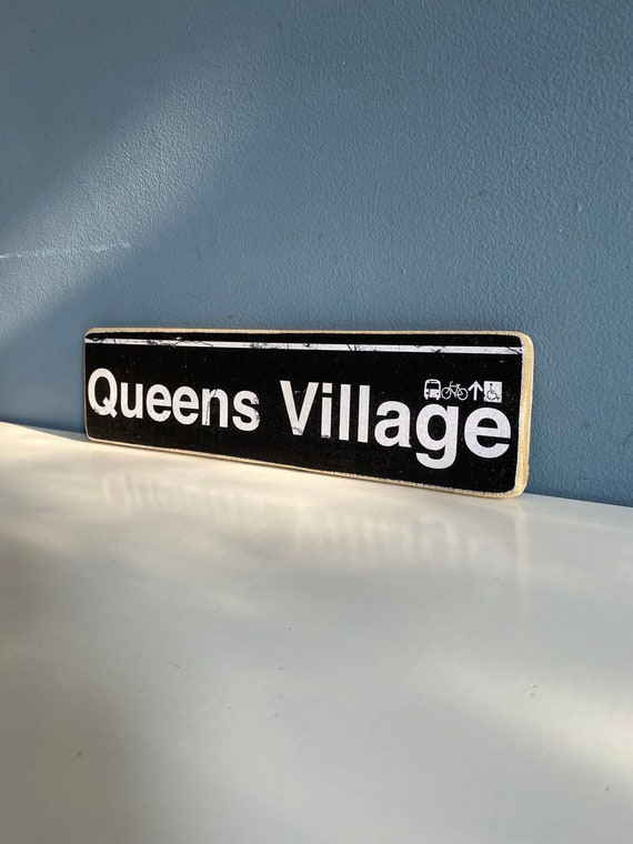 Queens Village New York City Neighborhood Hand Crafted Horizontal Original Wood Sign - Subway sign, NY Decor, NYC Art, Ny Gift, NYC Sign