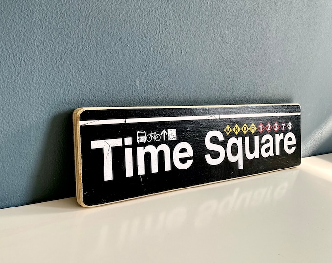 Handcrafted Times Square Wood Sign: New York City Subway Art