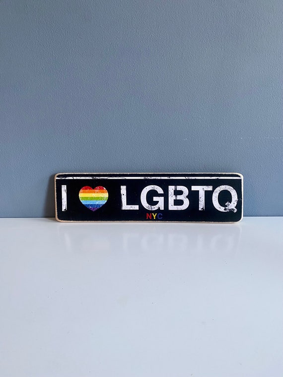 I love Lgbtq Sign / Nyc Hand Crafted Original Wood Sign - Subway sign, NY Decor, Nyc Art, Nyc Gift, NYC Sign , Xmas gift, Nyc wall decor