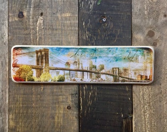 Handgefertigte Brooklyn Bridge Holzkunst: NYC Skyline Wohndeko