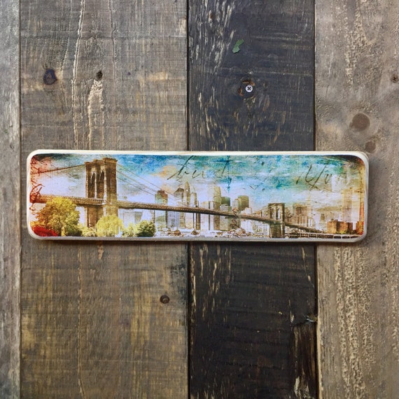Brooklyn Bridge Skyline Photography Hancrafted on Wood / Nyc Art / Nyc Home Decor / Nyc Gift / Brooklyn Bridge art