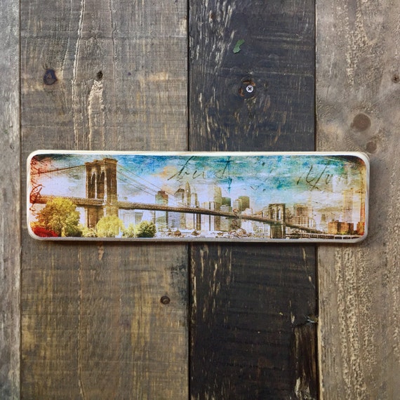 Horizontal Transfer of Brooklyn Bridge Skyline  Original Landscape Photography NYC // Art // Hand Crafted // Made on Wood //  ny gift