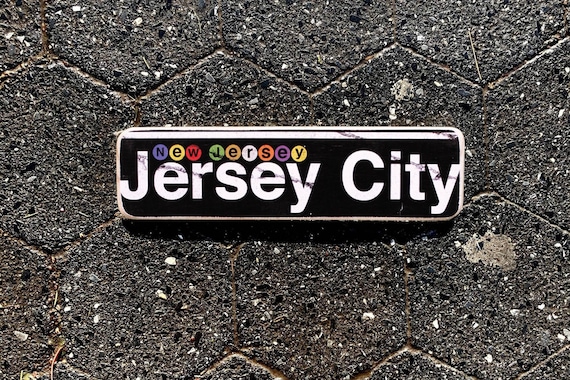 Jersey City- New Jersey Neighborhood Hand Crafted Horizontal Wood Sign - 4x15 in. ny gift