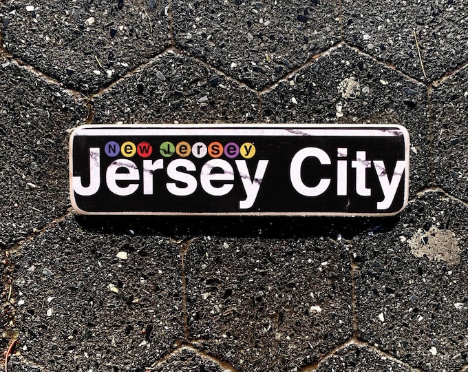 Jersey City- New Jersey Neighborhood Hand Crafted Horizontal Wood Sign - 4x15 in. ny gift