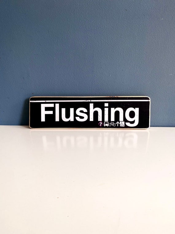 Flushing Queens Neighborhood Hand Crafted Horizontal Wood Sign - Subway sign, NY Decor, NYC Art, Subway Art, NYC Sign, flushing sign