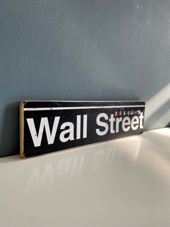 Wall Street  Manhattan New York City Neighborhood Hand Crafted Horizontal Wood Sign - Subway sign, NY Decor, NYC Art, Subway Art, NYC Sign