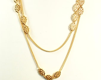 Vintage Chain Necklace Gold Toned Chain Necklace 1970s  52"