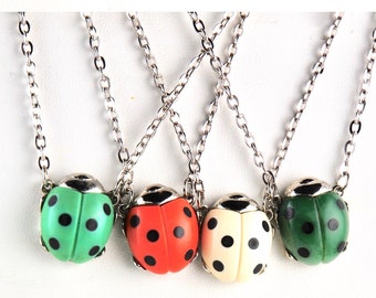 Ladybug Vintage Necklace 1970s Small GOOD LUCK Ladybug Pendant Bug Jewelry Insect Jewelry Resin Necklace
