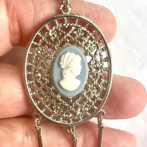 Vintage Cameo Silver Toned Necklace Statement Necklace 1970s