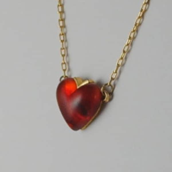 Vintage Heart Vintage Transparent Red Heart Pendant 1970s Necklace Heart Necklace