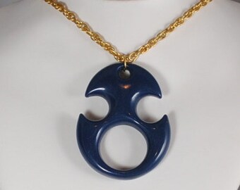 Collier Pendentif Vintage STERN Paris - Design Moderniste Années 70, Lucite Saumon/doré, Occasion