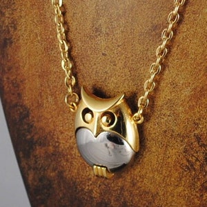 Vintage Silver and Gold Toned Medium Owl Pendant