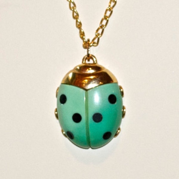 Ladybug Necklace Vintage Large Light Green Colored Ladybug Pendant Bug Jewelry
