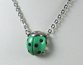 Ladybug Vintage RARE Ladybug Necklace Lucky Ladybug 1960s Good Luck Bug Jewelry Silver Toned