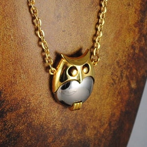 Vintage Owl Necklace Silver and Gold Toned Medium Owl Pendant