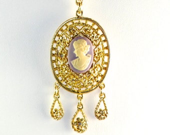 Vintage Cameo Gold Toned Necklace Statement Necklace 1970s