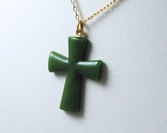 Vintage Cross Necklace 1970's Resin Jewelry Religious Jewelry