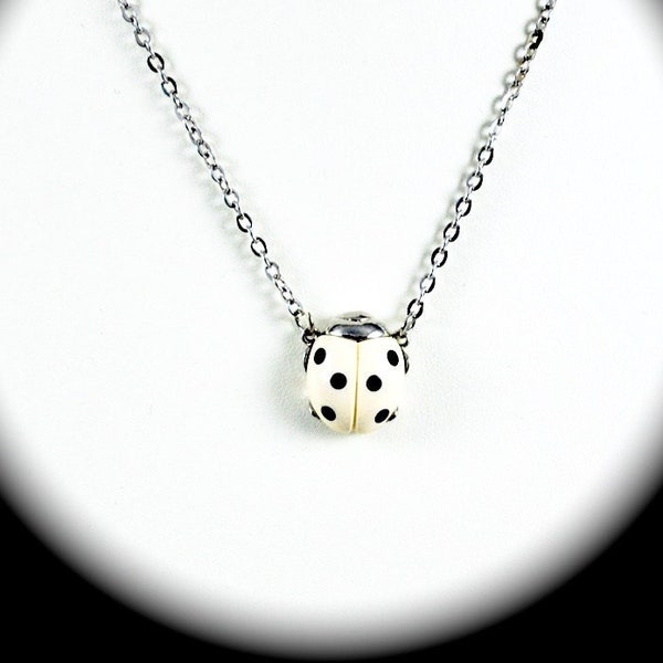 Ladybug Necklace Vintage 1970s Small GOOD LUCK Ladybug Pendant Insect Jewelry Bug Jewelry