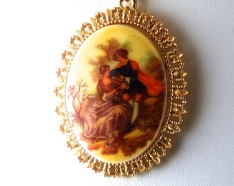 Vintage Cameo Gold getönte Halskette Statement Halskette der 1970er Jahre