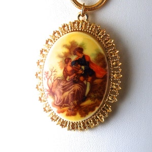 Vintage Cameo Gold Toned Necklace Statement Necklace 1970s