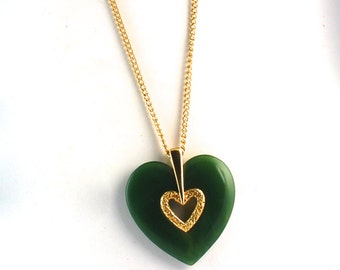 Heart necklace Vintage Heart Valentine's Day Lanvin-Like Jade Colored Heart Resin Pendant