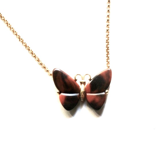 Vintage Small Marbled Black and Brown Butterfly P… - image 1