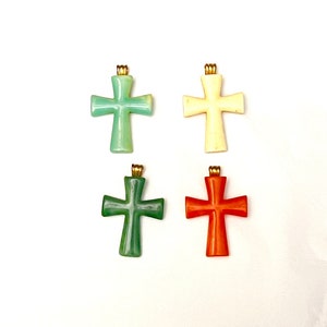 Vintage Cross Necklace 1970&#39;s Vintage Pendant Religious Jewelry Resin Jewelry