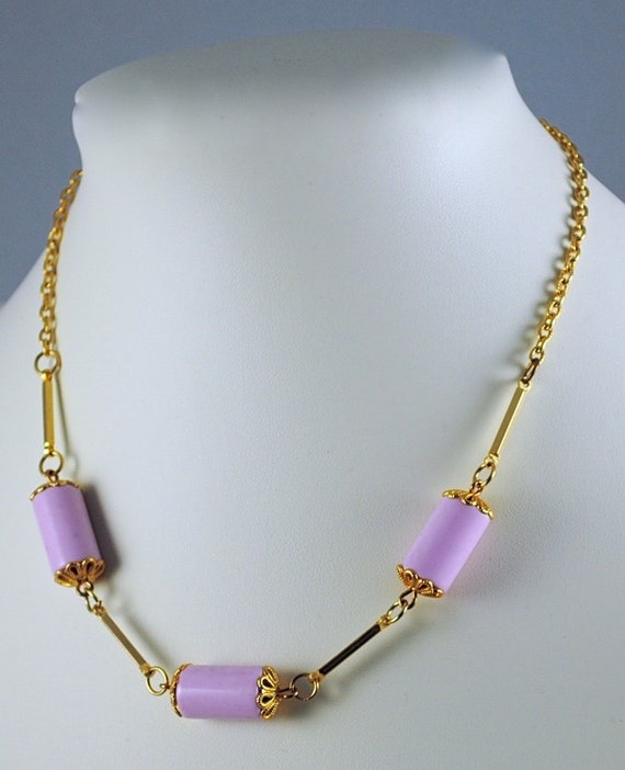 Vintage Beaded Necklace 1970s Lavender Tube Beads - image 3
