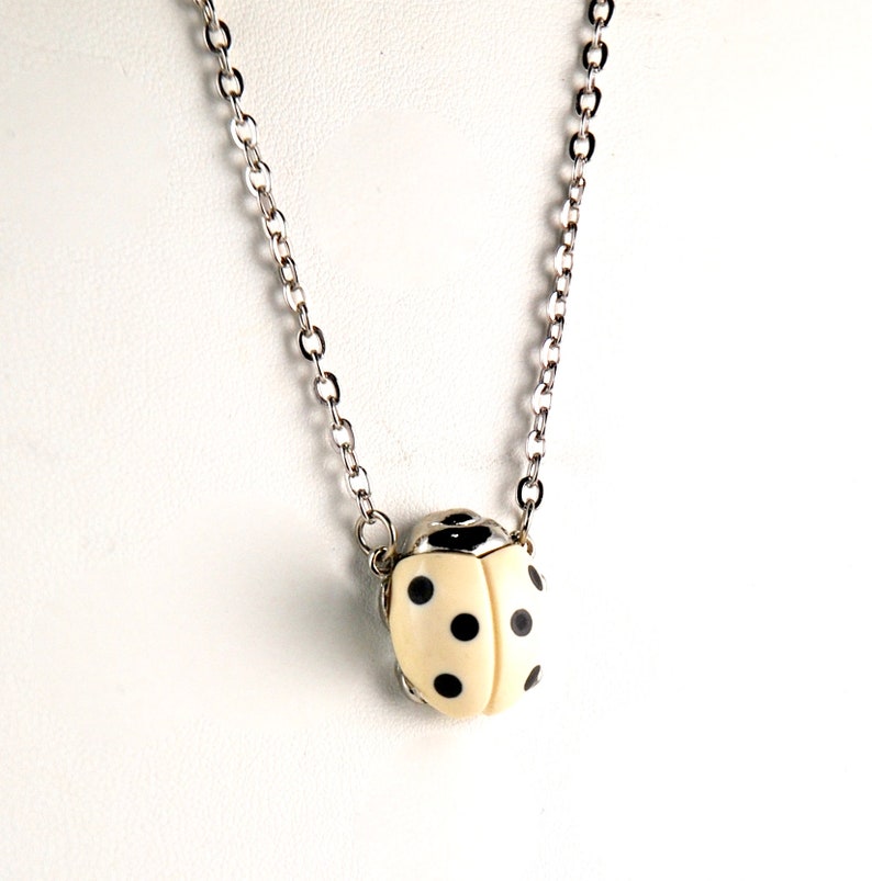 Ladybug Necklace Vintage 1970s Small GOOD LUCK Ladybug Pendant Insect Jewelry Bug Jewelry image 9