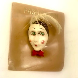 Vintage Lady Pin Face Harlequin Pin Face Brooch 1960&#39;s