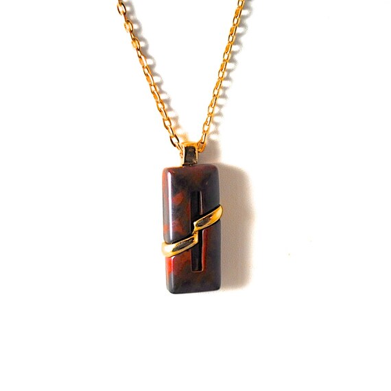 Vintage Necklace Brown Marbled Pendant 1960s