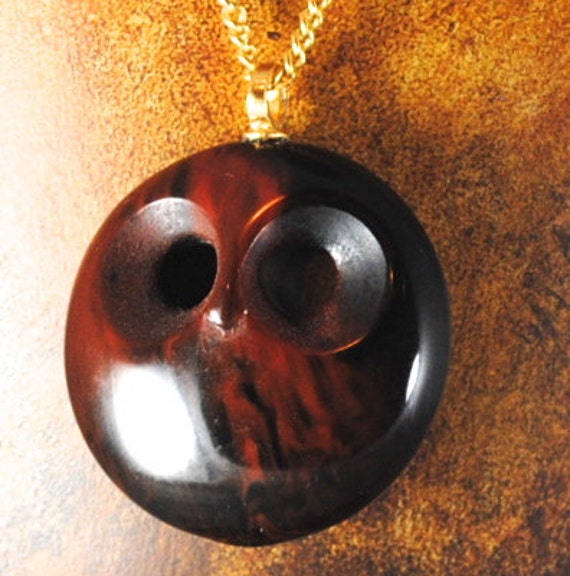 Rare Vintage Pendant Brown Marbled "Ghost" Owl Pe… - image 2