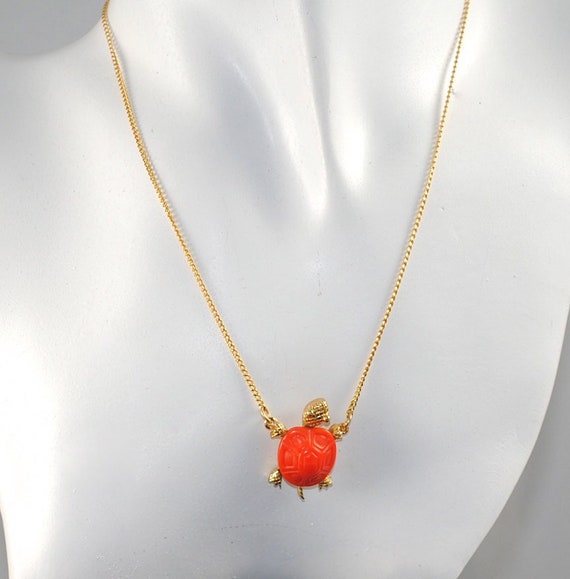 Vintage Turtle Necklace Rare Orange Color 1970's