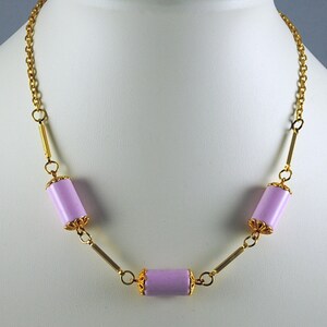 Vintage Beaded Necklace 1970s Lavender Tube Beads
